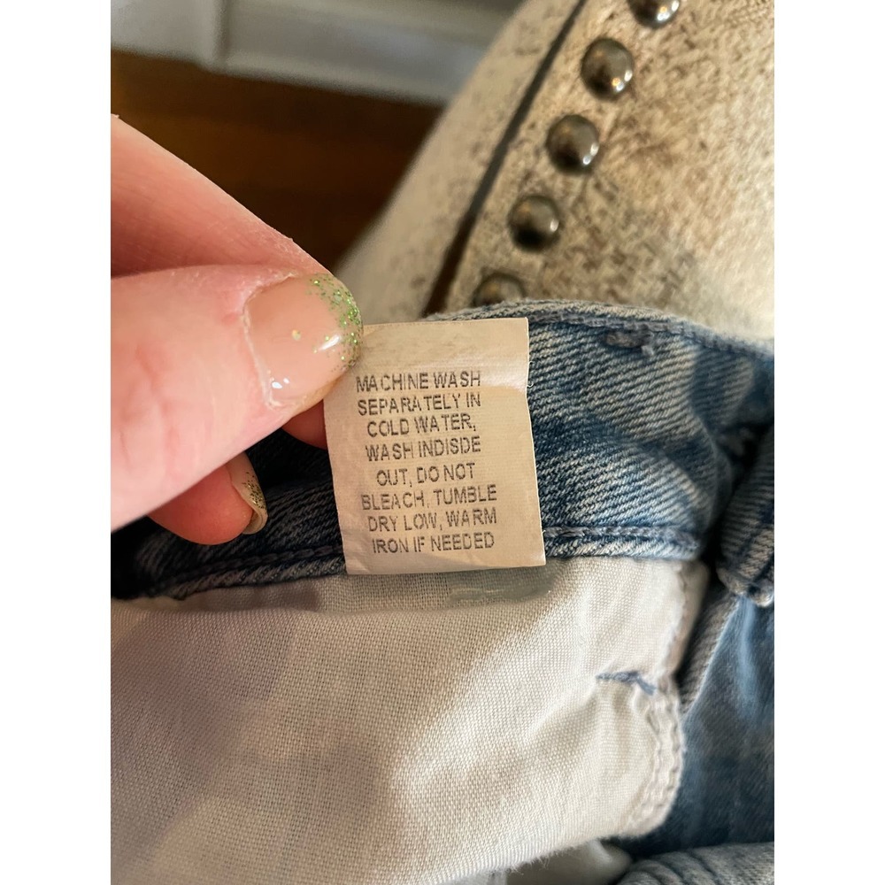 Show Me Your Mumu Blue Denim Button Fly Raw Edge Hem Cut-Off Shorts - Picture 7 of 7